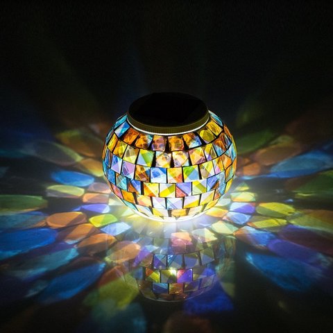 Lampe de jardin en forme de boule de verre mosaïque à énergie solaire, lampes de Table à couleur changeante, lampes d'extérieur pour les fêtes et les décorations ► Photo 1/6