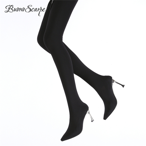 BuonoScarpe-bottes élastiques au dessus des genoux pour femmes, collants, à la mode, à talons hauts et longs, Sexy, Slim ► Photo 1/6