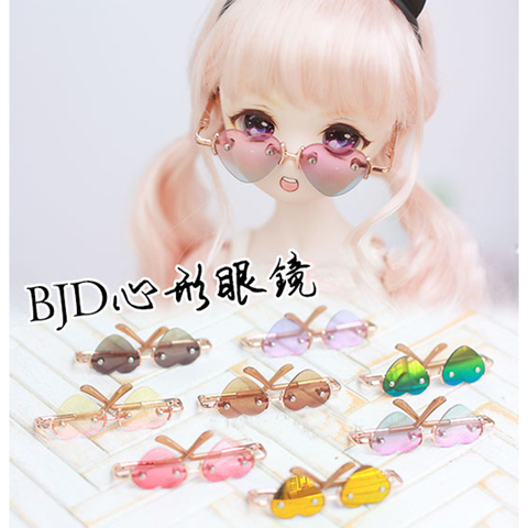 BJD – lunettes de soleil dorées en forme de cœur, accessoire de Bookman pour poupée HEDUOEP, 24 