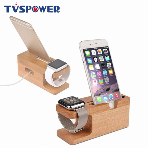 Station de chargement support en bois de bambou pour iPhone 11 Pro x xs xr Samsung HUAWEI pour Apple Watch Smartwatch chargeur support de téléphone ► Photo 1/6