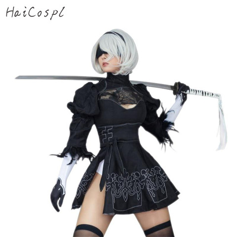 Chinois Taille Nier Automates 2B Cosplay Anime Femmes Costume Set Outfit Yorha Déguisement Robe Fantaisie Halloween Party Girls Costume Noir ► Photo 1/6
