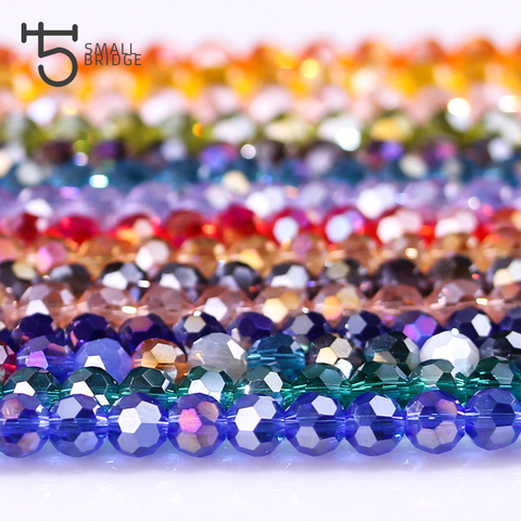 Perles rondes en verre, à facettes colorées, pour la fabrication de bijoux, accessoires pour femmes, bricolage, cristal, perle d'espacement, 4mm Z17 ► Photo 1/6