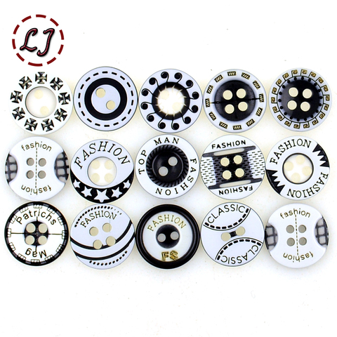 Boutons en résine, 30 pièces/lot, 12mm, en plastique noir et blanc, accessoires pour T-shirt à la mode pour hommes et femmes, boutons de couture, scrapbooking, offre spéciale ► Photo 1/6