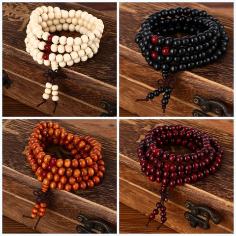 Bracelet en bois naturel, perles de méditation bouddhiste tibétaine, 8mm, tendance, bijoux pour hommes et femmes ► Photo 1/6