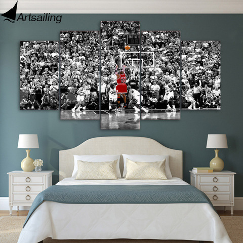 5 pièce toile art basket dernier coup Jordan peinture toile photos sport affiches et impressions cadre mur art ► Photo 1/6