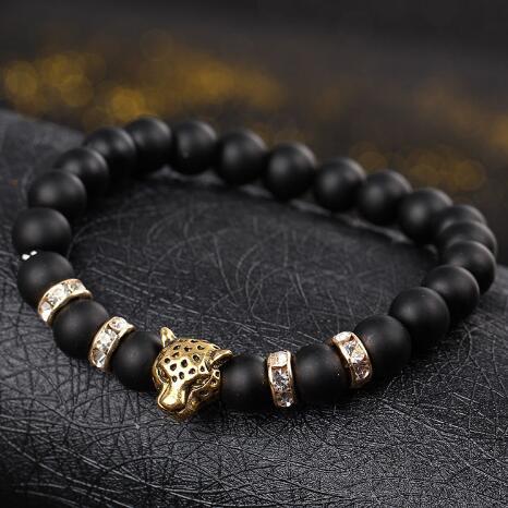 Perles en pierre naturelle hommes bracelets porte-bonheur noir mat perles en pierre naturelle Onyx pierre mat tigre léopard Bracelets pour hommes ► Photo 1/2