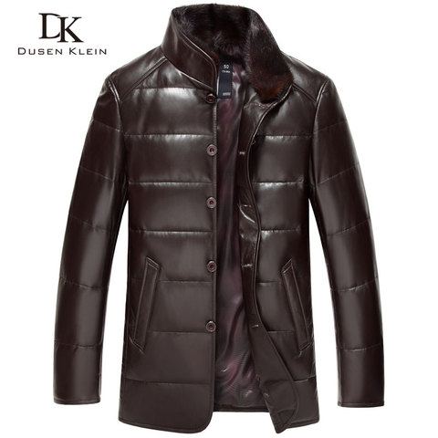 Duusen Klein – doudoune en cuir véritable pour homme, veste d'hiver de luxe en peau de mouton de haute qualité, noir/marron DK075 ► Photo 1/6