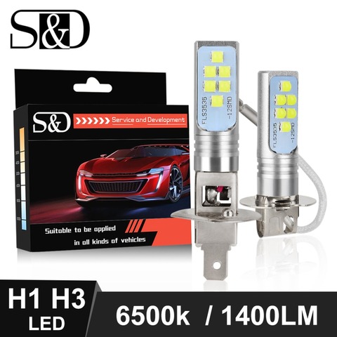Ampoules LED pour voiture H1 H3, Super lumineuses, 1400LM 6500K, lumières de conduite blanches, DC 12V 24V, 2 pièces ► Photo 1/6