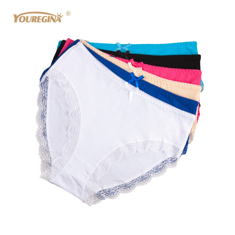 YOUREGINA-culotte en coton grande taille pour femmes, culotte Sexy en dentelle, taille haute 4XL, 6 pièces/lot ► Photo 1/6