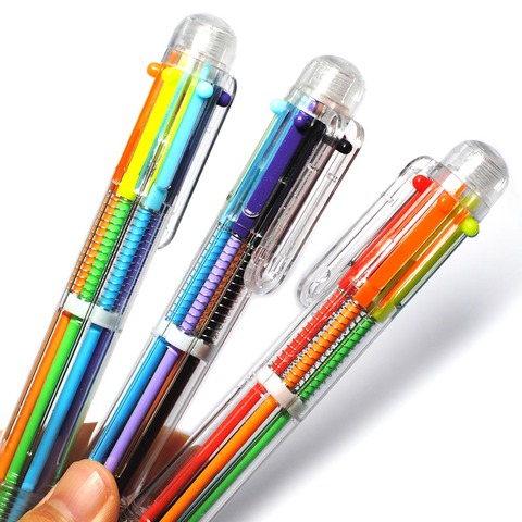 VITNAT-stylos en plastique 2 pièces, modèles multicolores 6 en 1, stylo à bille multicolore, Type à pousser, papeterie, outils scolaires et de bureau ► Photo 1/6