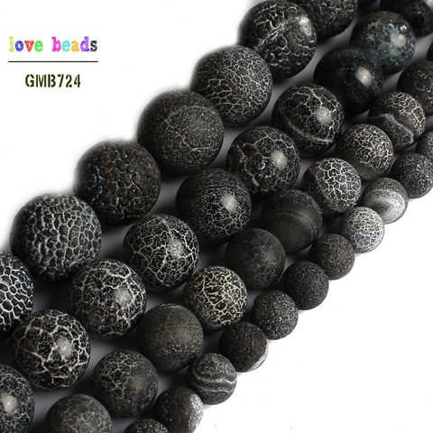 Perles rondes en Onyx Agates noires givrées pour la fabrication de bijoux, 15 pouces, taille 6/8/10/12mm ► Photo 1/5