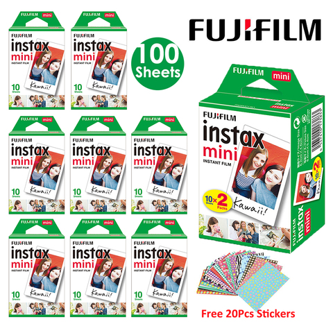 Fujifilm Instax Mini Film blanc 10 20 40 60 80 100 feuilles pour appareil Photo instantané FUJI Mini 9 Mini 11 8 7s 70 + autocollants gratuits ► Photo 1/6