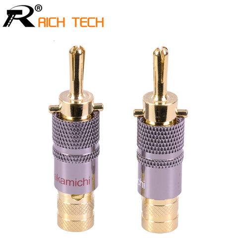 2 pcs/lot De Luxe Cuivre 24 k Or Plaqué Fiche Banane Audio Connecteur Mâle Adaptateur Haut-Parleur Banane Attache Terminal rouge et blanc ► Photo 1/6