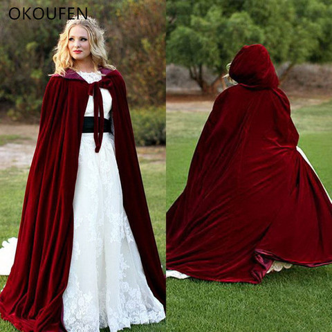 Vestes de mariage en velours Vintage, cape, Capes rouge foncé, manteau de mariée Long, casquette, accessoires de mariage rétro ► Photo 1/5