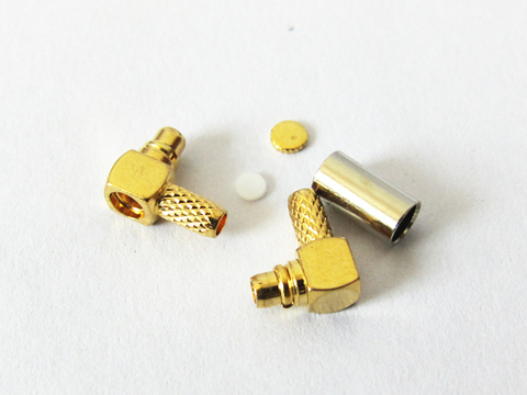 Connecteur coaxial RF à angle droit MMCX, 90 degrés, plaqué or, à sertir, pour RG316,RG174, LMR100, 1 pièce, nouveauté, vente en gros ► Photo 1/1