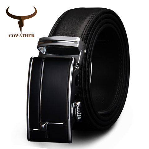 Cowher – ceinture en cuir de vache véritable pour homme, grande taille, boucle automatique, noir, marron, tailles 34-44, cz038 ► Photo 1/6
