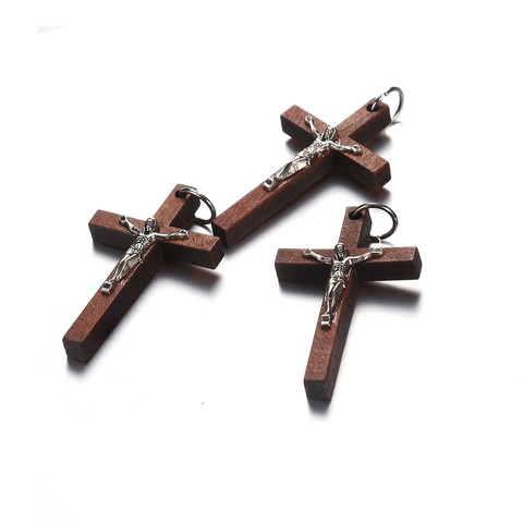 Pendentifs en croix de Christ brun, Vintage, catholique, accessoires pour la fabrication de bijoux, bricolage, vente en gros, 20 pièces/lot, 50x32mm ► Photo 1/6