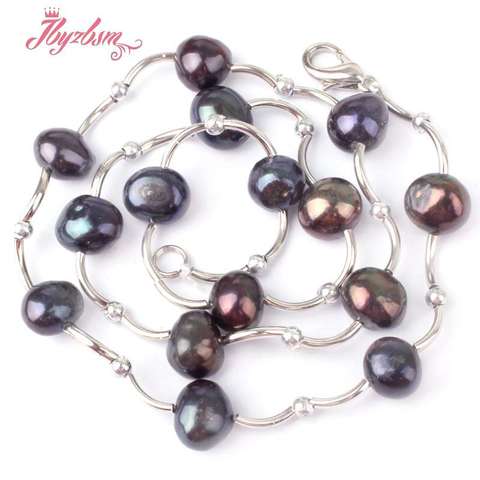 Perles en forme de perle d'eau douce naturelle 6-8mm, plaque en argent blanc, cadeau de noël, pour femme, à la mode collier choker 16
