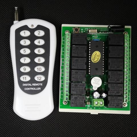 Interrupteur de télécommande sans fil RF 12V 12ch, émetteur récepteur, Code d'apprentissage, 8 types de travail, 315/433 Max 5A 250VAC, livraison gratuite ► Photo 1/6