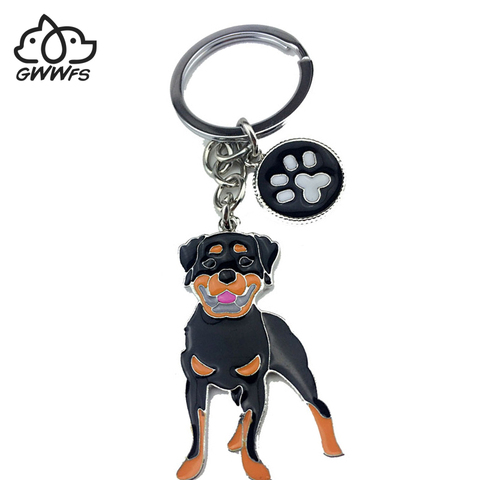 Rottweiler chien pendentif porte-clés pour hommes femmes couleur argent alliage bijou de sac en métal mâle femelle de voiture porte-clés porte-clés titulaire ► Photo 1/6
