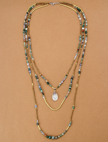 Collier en Onyx indien naturel, pendentif en forme de larme, collier à 3 couches, style bohémien, avec graines, livraison directe ► Photo 1/5