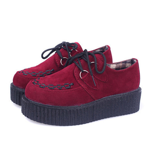 Creepers chaussures plate-forme femmes chaussures mode à lacets Creepers plate-forme chaussures daim noir dames chaussures grande taille femmes chaussures plates ► Photo 1/6