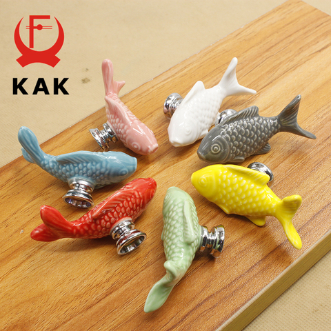 KAK-poignées de tiroir pour enfants en céramique, poignées en forme de poisson pour chambre d'enfant et placard ► Photo 1/6