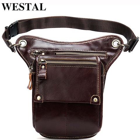 WESTAL hommes taille sacs jambe sac en cuir véritable jambe Drop sac mâle Fanny Pack hommes argent ceintures téléphone ceinture pochette Bum hanche sacs 3237 ► Photo 1/6