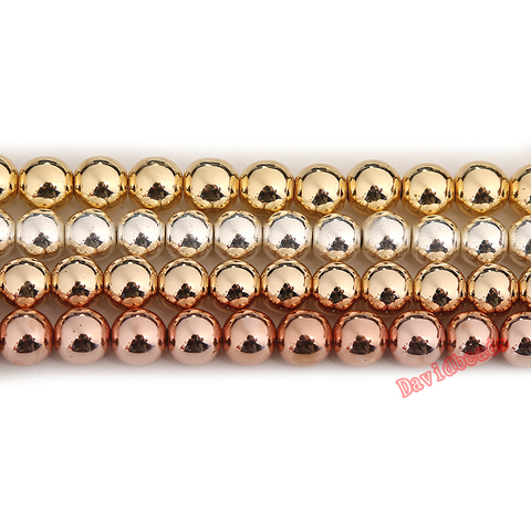 Perles rondes en pierre naturelle, couleur argent, or Rose, hématite, prix d'usine, pour la fabrication de bijoux, Bracelet Diy, 4, 6, 8, 10mm ► Photo 1/6