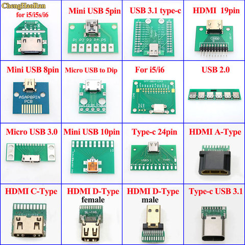 ChengHaoRan-adaptateur Mini USB vers adaptateur femelle, pour iPhone 5 5s 6, PCB, panneau de Test, prise USB 2.0 3.0/3.1/type-c/HDMI ► Photo 1/1