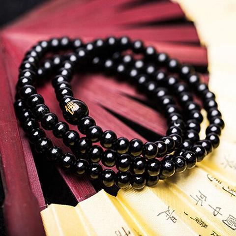 Bracelet de perles bouddhistes de luxe en bois de santal, 6mm, perles de prière 108, noir, rouge, livraison directe, BL-0308 ► Photo 1/6