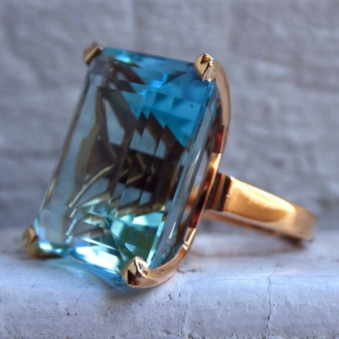 Bague de luxe en Zircon pour hommes et femmes, magnifique, bleu, grand cristal, anneau de fiançailles, or jaune ► Photo 1/5