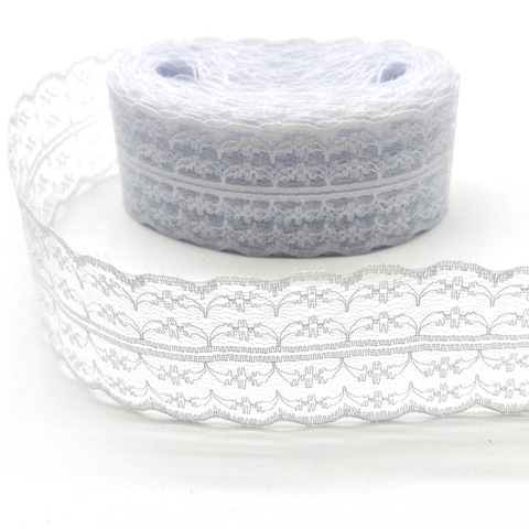 Belle 10 Yards de haute qualité blanc dentelle ruban ruban 45MM dentelle garniture bricolage brodé pour coudre décoration africaine dentelle tissu ► Photo 1/6