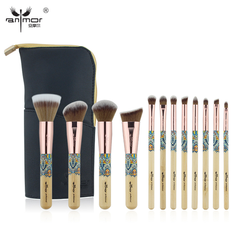 Anmor 4/12 pièces bambou pinceaux de maquillage professionnel ensemble pour fond de teint fard à paupières correcteur maquillage brosse cosmétique Kit ► Photo 1/1