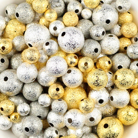 JHNBY – perles métalliques argentées et dorées, 100 pièces, 4/6/8/10MM, perles rondes en cuivre, pour la fabrication de bijoux, bracelets, boucles d'oreilles, DIY ► Photo 1/6