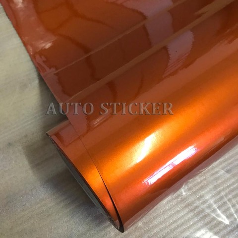 Film vinylique métallique Orange brillant 152x10/20/30/40/50CM, enveloppe de voiture avec dégagement d'air ► Photo 1/6