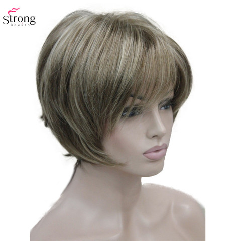 Strong beauty perruque synthétique courte et lisse pour femmes, postiches naturelles courtes, blondes, brunes et à reflets noirs ► Photo 1/6