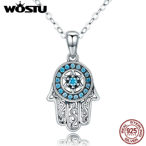 WOSTU – collier ras du cou en argent Sterling 925 véritable pour femme, pendentif main de Fatima Hamsa, bijoux à la mode, cadeau, CQN264 ► Photo 1/6