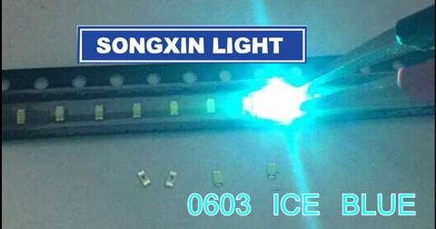 Indication LED SMD, bleu glacé 100, bleu clair Ultra lumineux, 0603 pièces, 1608 ► Photo 1/1