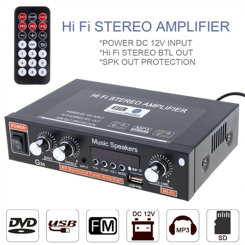 Amplificateur de puissance Audio de voiture HIFI | G30 Bluetooth Durable, Support de lecteur Radio FM SD / USB / DVD / MP3 avec télécommande ► Photo 1/1