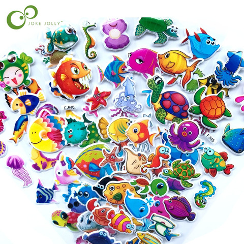 5 feuilles 3D Poissons de Bande Dessinée Stickers Muraux Enfants Jouets Bulle Autocollants Professeur bébé Cadeau Récompense PVC Autocollant D'anniversaire cadeau YYY GYH ► Photo 1/6