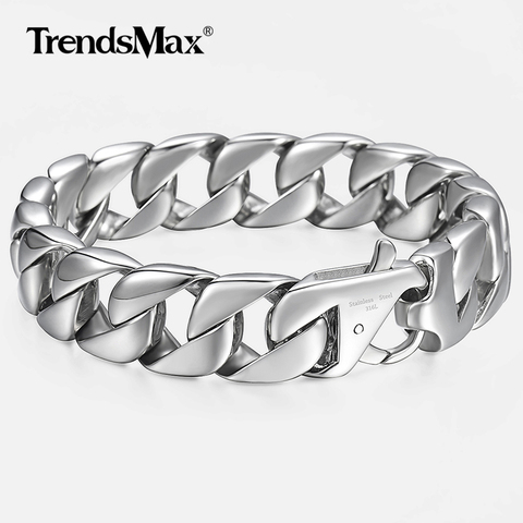 Bracelet 14mm pour hommes, couleur argent 316L, en acier inoxydable, bord rond, cubain, chaîne à maillons, bijoux pour hommes, cadeau pour hommes, 8.62 