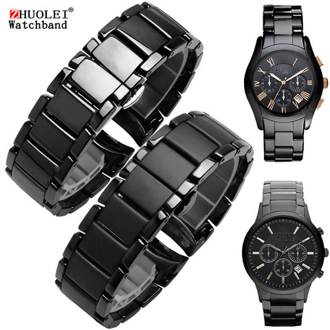 Bracelet de montre en céramique de haute qualité pour AR1451 AR1452 AR1400 AR1410, bracelets de montre avec fermoir papillon en acier inoxydable 22mm 24mm ► Photo 1/6
