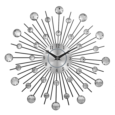 13 pouces argent cristal sunburst métal horloge murale original vintage métal décoration de la maison horloge ► Photo 1/6