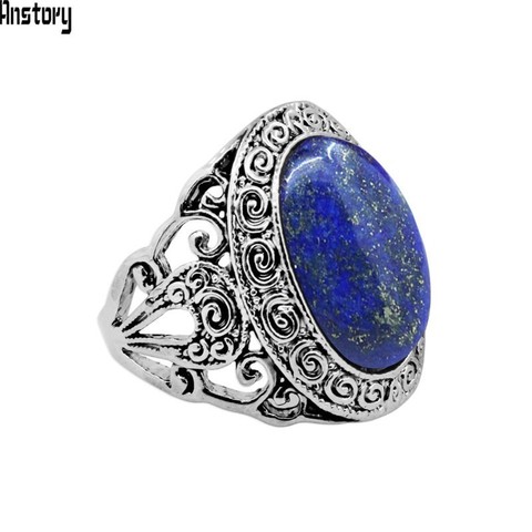 Bagues Lapis-Lazuli Vintage, bague en pierre naturelle et fleur, bijou Antique plaqué argent et à la mode TR746 ► Photo 1/6