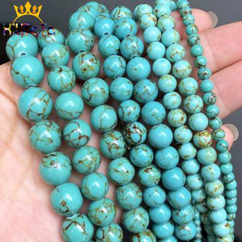 Perles Turquoises synthétiques vert foncé perles de pierre en vrac rondes pour la fabrication de bijoux collier de bracelet à bricoler soi-même 15 ''brins 4/6/8/10/12mm ► Photo 1/6