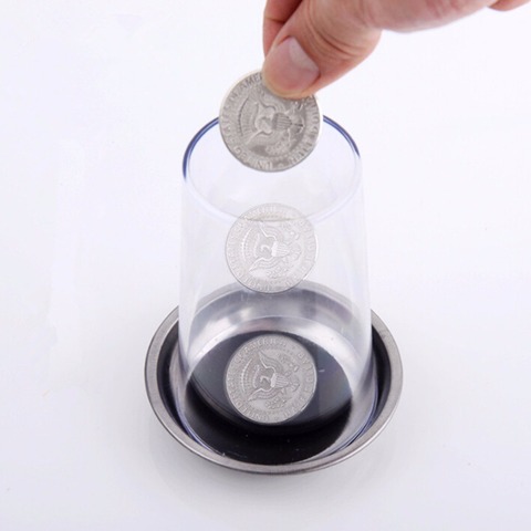 Coin pénètre dans la tasse astuces les bonnes pièces extensibles à travers le verre magique en acier tasse Mat tour de magie accessoires ► Photo 1/1