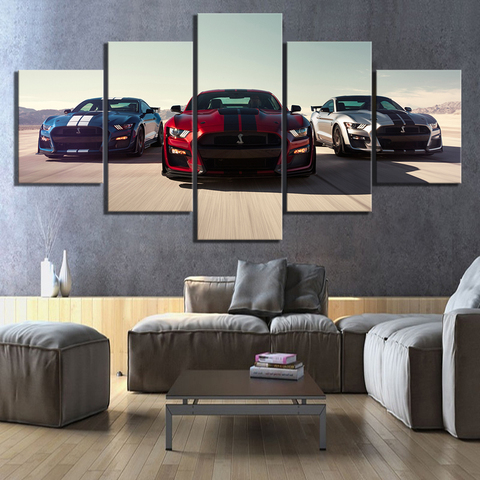 Toile imprimée modulaire d'art mural, 5 panneaux, voitures de luxe Ford Mustang Shelby Gt500, affiches de décoration de maison, peinture de salon ► Photo 1/6
