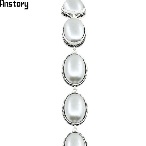 Oval Pearl Bracelet For Women Vintage Strand Bracelet Antique Silver Plated Cocktail Party Fashion Jewelry ► Photo 1/6