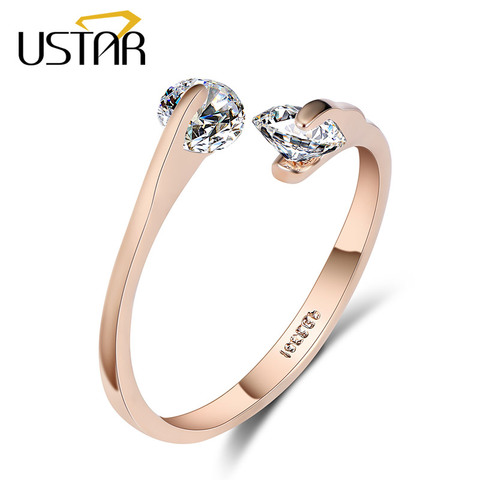 USTAR – bague de mariage en Zircon pour femme, anneau de fiançailles, couleur or Rose, cristal, taille ajustable, AAA ► Photo 1/6